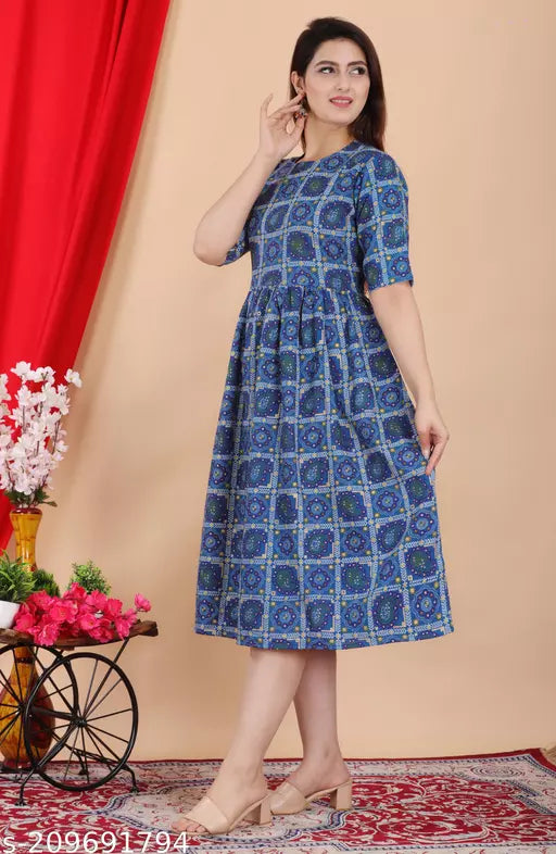 Shree Ganesh fashion's Rayon Anarkali Teal Blue Print Kurti for women