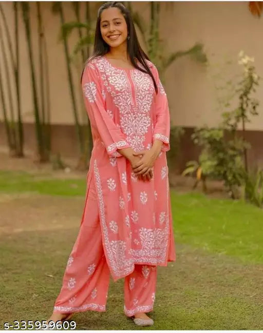 BEST FESTIVE WEAR CHIKANKARI WORK KURTA WITH PLAZZO