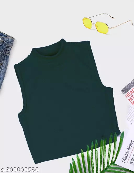 Women's Solid Cotton Rib Knit Crop Tank Top