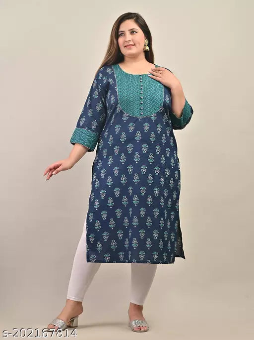 Swasti Women Plus Size Printed  Floral Print Pure Cotton Straight Kurta (N/Blue)