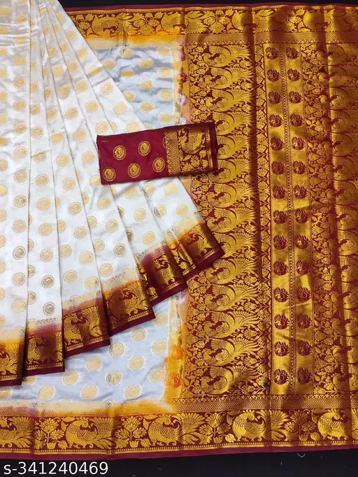 Morpich Fashion   Nylon Banarasi Silk Same Border Saree