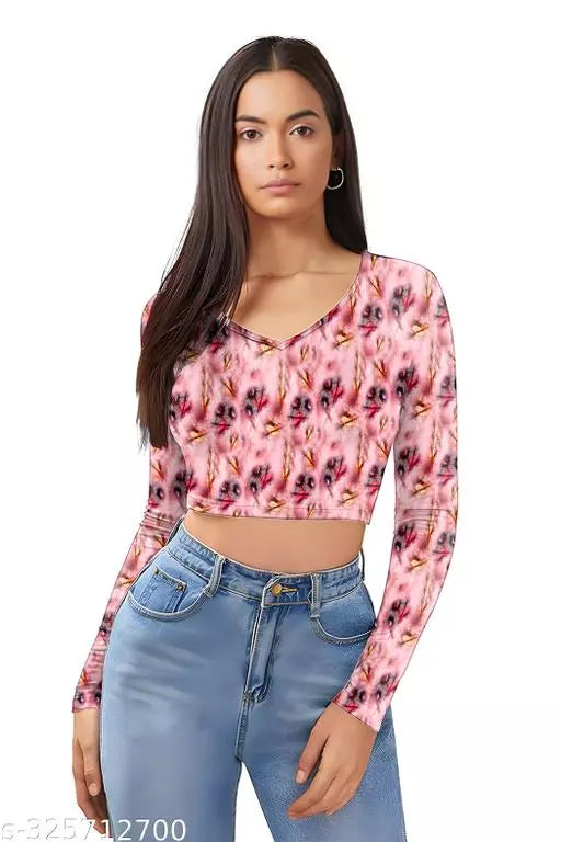 Western Printed V_ Neck Crop Top