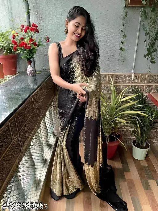 NEW LAUNCHING SUPER HIT GREY DESIGNER SEQUANCE Georgette  SAREES BY KRADDLE