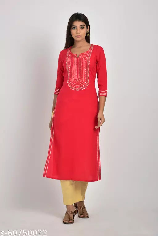 Swasti  Women Embroidered Rayon Straight Kurta  Red