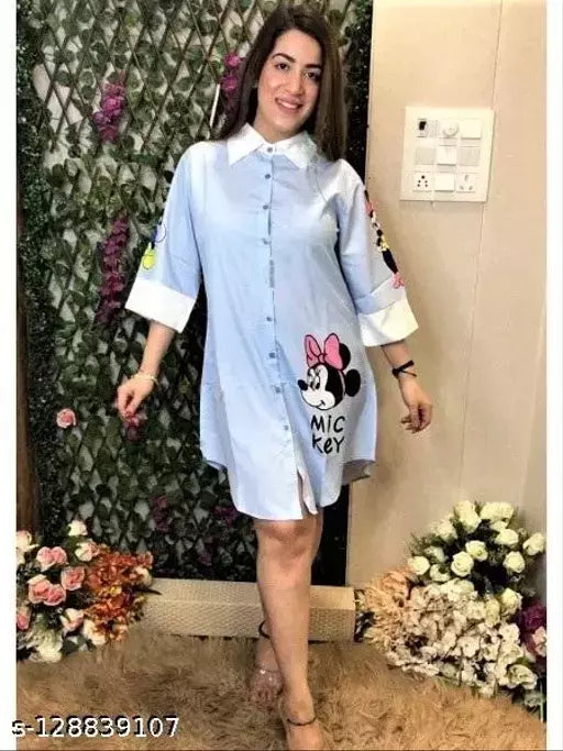 Knee Length Micky Printed Women Shirt