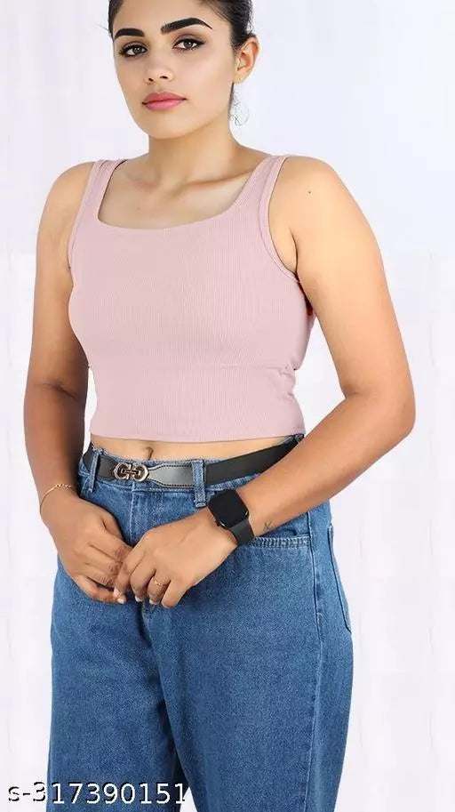 Women's Solid Cotton Rib Knit Crop Tank Top