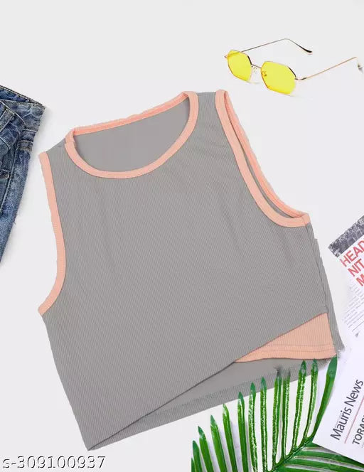 Women's Solid Cotton Rib Knit Crop Tank Top