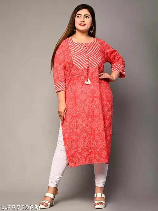 Swasti Plus Size  Women Bandhani Printed  Cotton Blend Straight Kurta
