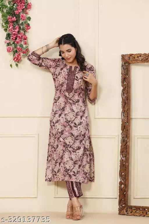 Anni Designer Women's Cotton Blend Wine Ethnic Motifs Printed Kurta with Trouser