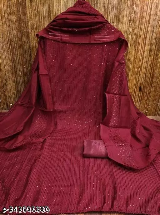 chanderi cotton sequience work dress material for women with zero matching