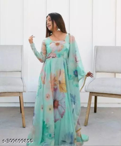 WOMEN HAVY ORGANZA FABRIC GOWN WITH DUPTTA