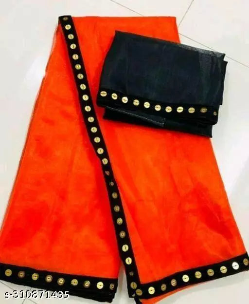 Abhisarika Drishya Net Orange saree with all over fancy moti lace with unstich blouse