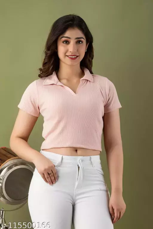 Mialo fashion ribbed polo neck crop top