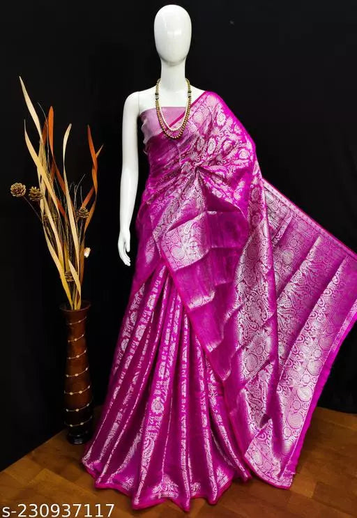 Morpich Fashion Pink Banarasi Silk Silver Zari Saree
