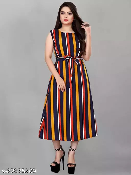 BPT DESIGNER Poly Crepe Stripe Long Dress