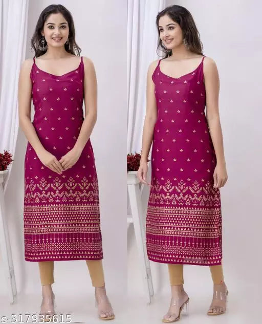 Women's Floral Printed Straight Fit Sleeveless Kurti/Kurta casual Kurtis for Women