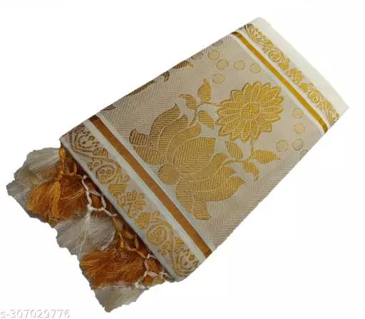 LOTUS / KAMAL DESIGNER 12 INCHES ZARI ON PALLU KERALA KASAVUE PURE COTTON SAREE