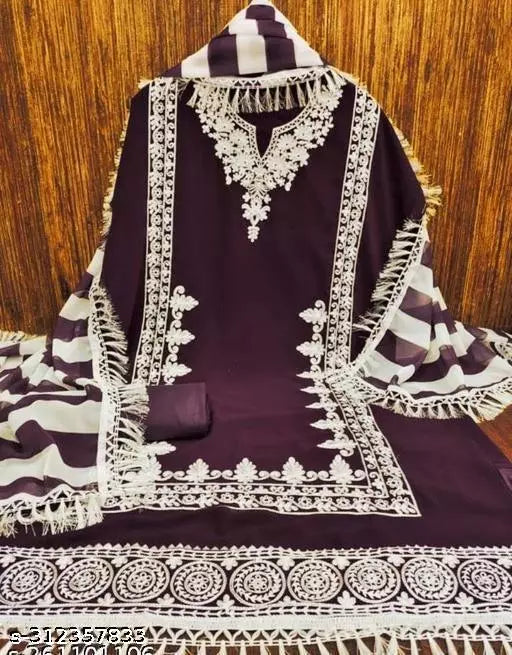 Women's Super Hit Design Purple Georgette Salwar Suits & Dress Materials