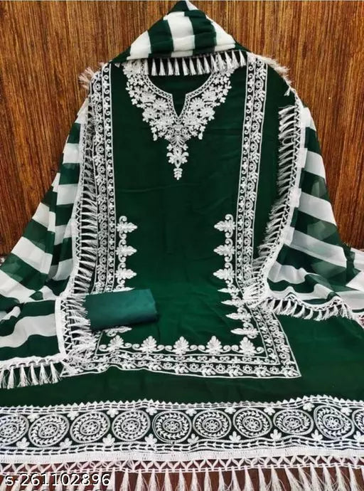 Unstiched Patiala Georgette Suits With Beautifull Chainstich Work green Suit