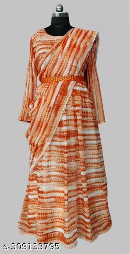 QVAZOR Stylish Fancy Trendy Printed Georgette Gown For Women For Party Wedding Festival Functions