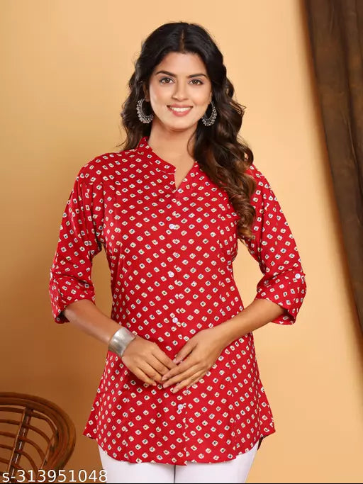 Shree Ganesh Fashion Marron Dot Printed  Rayon   Top and Tunic