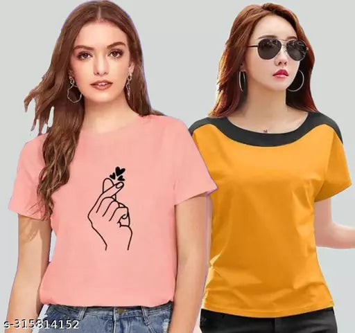 Women Color Block Printed Half Sleeve Designer Party wear Top for women and Girls (combo of 2)