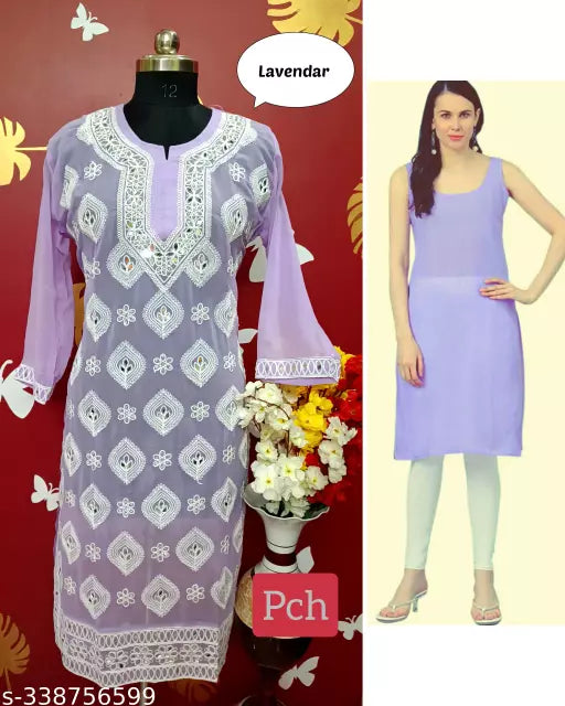 Chikankari embroidered boota jaal georgette kurti with cotton inner.