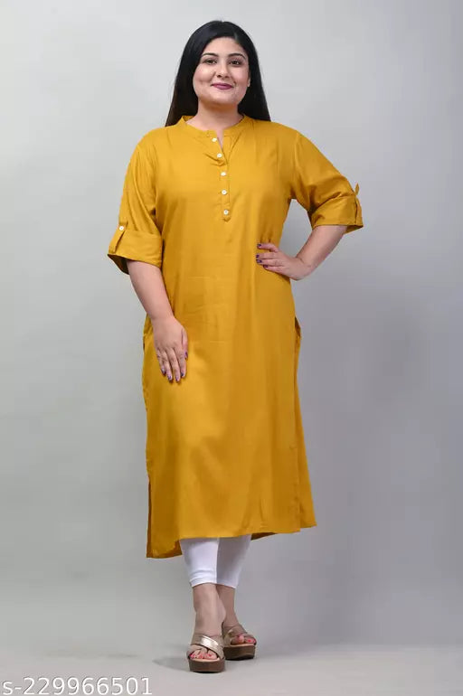 Swasti Plus Size Women  Rayon Straight Kurta (Mustard)