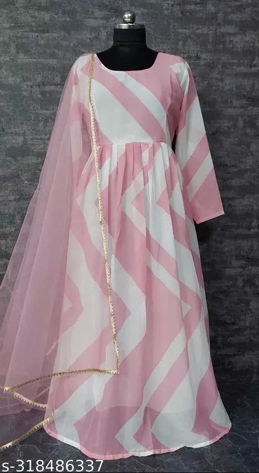 QVAZOR Stylish Fancy Trendy Printed Georgette Gown For Women For Party Wedding Festival Functions