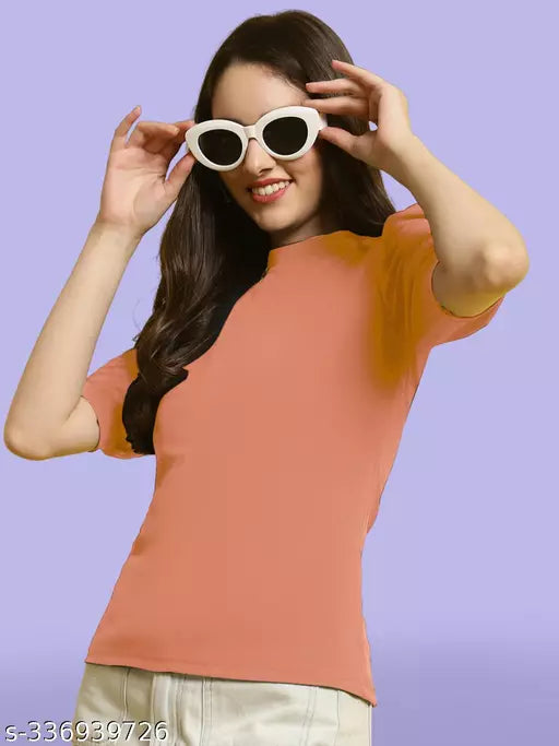 Casual Regular Sleeves Solid Women Peach Top (Women Top | Women Tops | Top)