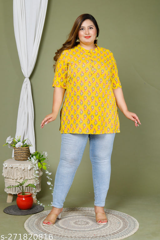 Plus Size-Swasti Women Plus Size Printed Cotton Straight Top