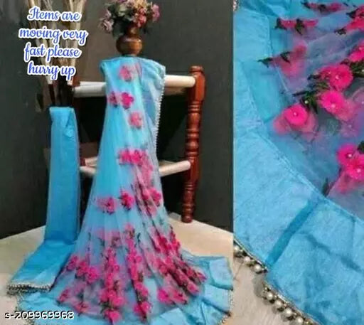New Trending Fashion Net Fabric Fancy Embroidered Work Plus Fancy  Work Lace In Border