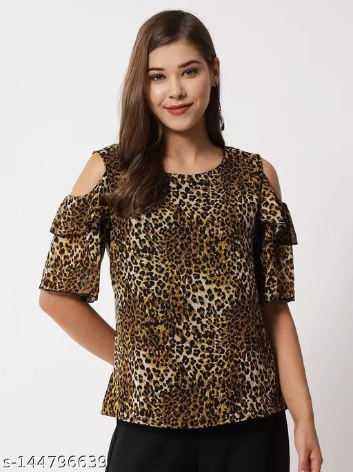 Vivient Woman White Mix Tiger Printed off Shoulder Top