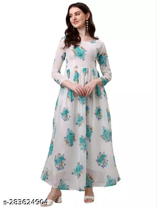 QVAZOR Stylish Fancy Trendy Printed Georgette Gown For Women For Party Wedding Festival Functions