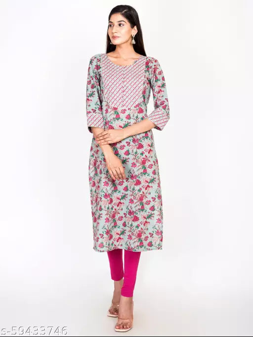 Swasti  Women Plus Size Printed Pure Cotton Straight Kurti (Green)