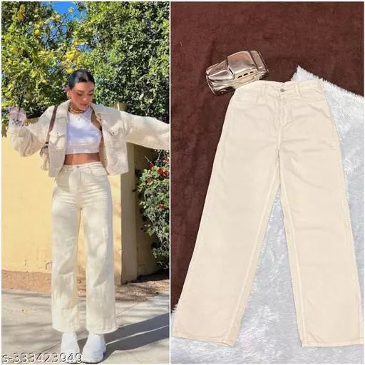 Stylish Wide-Leg Cream Pant Denim