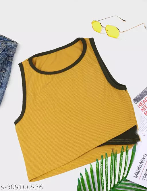 Women's Solid Cotton Rib Knit Crop Tank Top