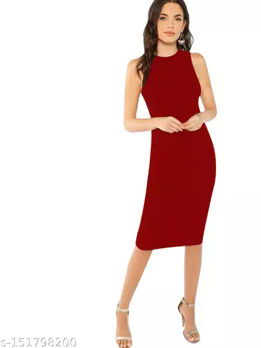 Seleeveless One Piece Maroon Dress For Woman