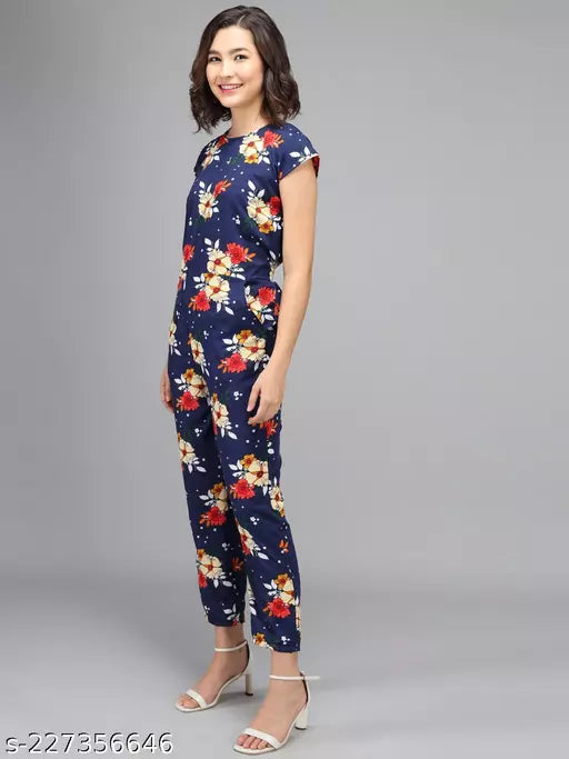 Vivient Women Yellow and Red Floral Printed Navy Jumpsuite