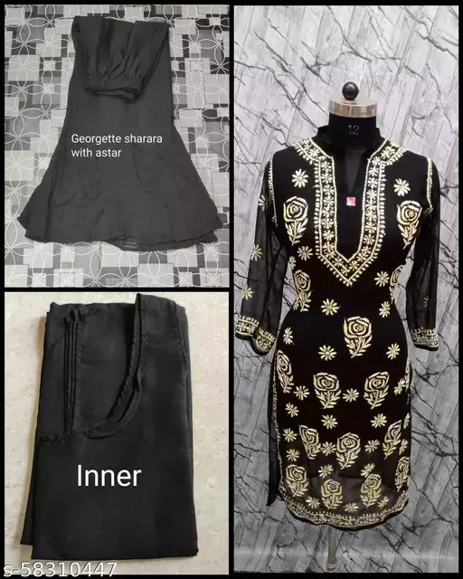 Rose B/S with georgatte sharara and inner Kurta Sets