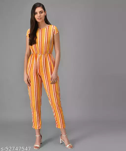 Vivient Women Yellow n Red Stripe Casual Jumpsuits