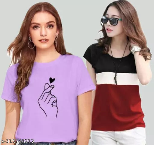 Winning Line Women Color Block Printed Half Sleeve Designer Party wear Top for women and Girls (combo of 2)