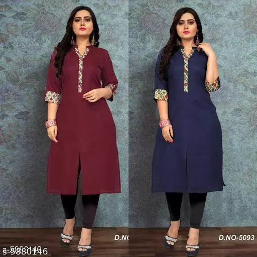 Women Cotton Front Slit Solid Kurti