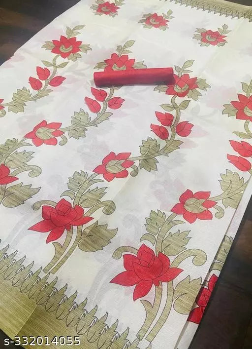 LIGHT WEIGHT FLORAL PRINTED KHADI SILK BLENDED SAREE