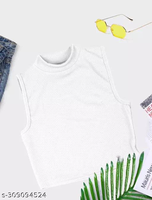 Women's Solid Cotton Rib Knit Crop Tank Top