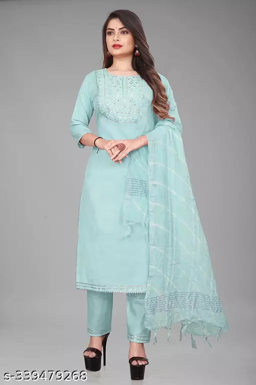 Elegant Women's Blue Kurta Set with Pant  Dupatta  and Stylish Kurti Top: Perfect for Ladies' Dressing with Unique Pajama Design