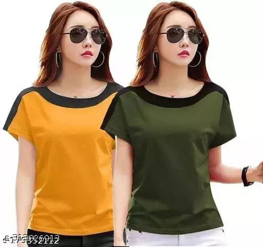 Women Color Block HALF Sleeve Designer Party wear Top for women and Girls(COMBO OF 2)