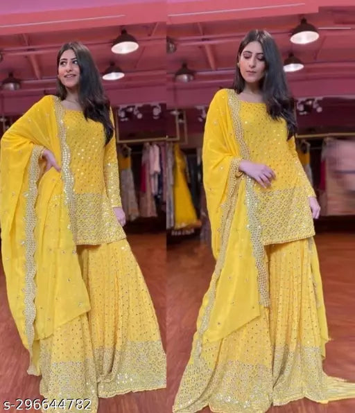 Aagyeyi Sensational Salwar Suits & Dress Materials New Fancy Garara Georgette 9mm Heavy sequence Work Wear Suit Like Party Wear Garara suit