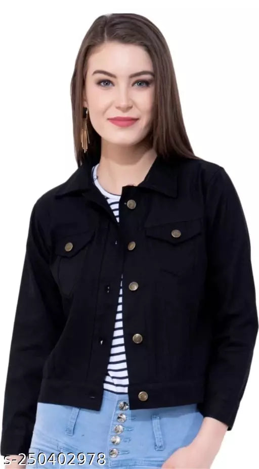 women regular dark black danem jacket