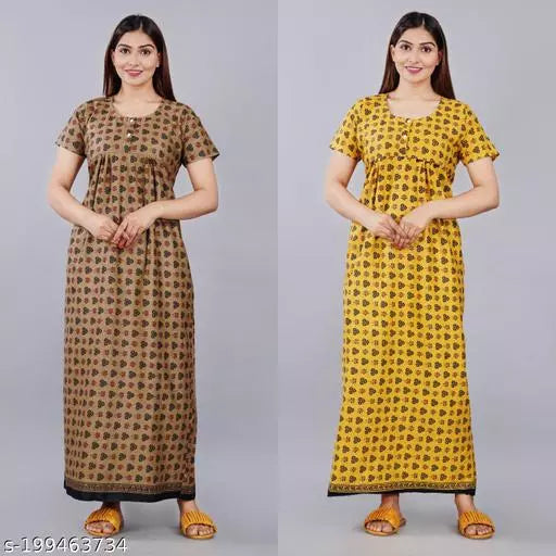 Cotton Stylish Nighty For Women/Printed Nights For women Combo Pack Of 2